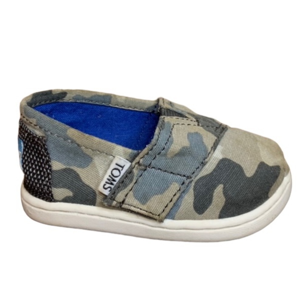 Toddler TOMS Tiny Alpargata Blue Gray Camo Shoes 4T
